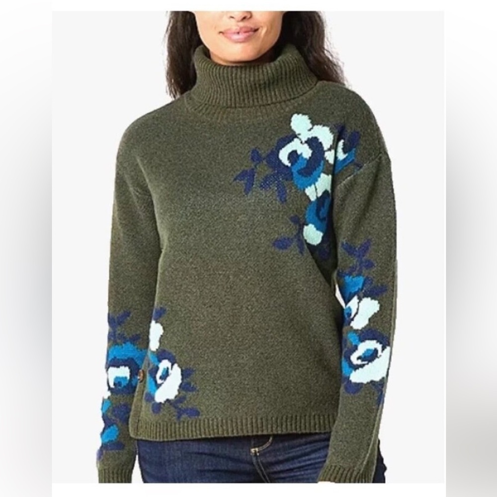 St. Johns Bay P/M Winter Floral Knit Turtleneck Sweater Green Casual